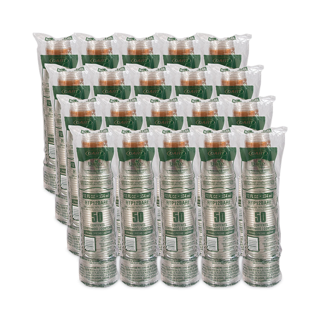 Bare Eco-Forward RPET Cold Cups, ProPlanet Seal, 12 oz to 14 oz, Leaf Design, Clear, Squat, 50/Pack, 20 Packs/Carton