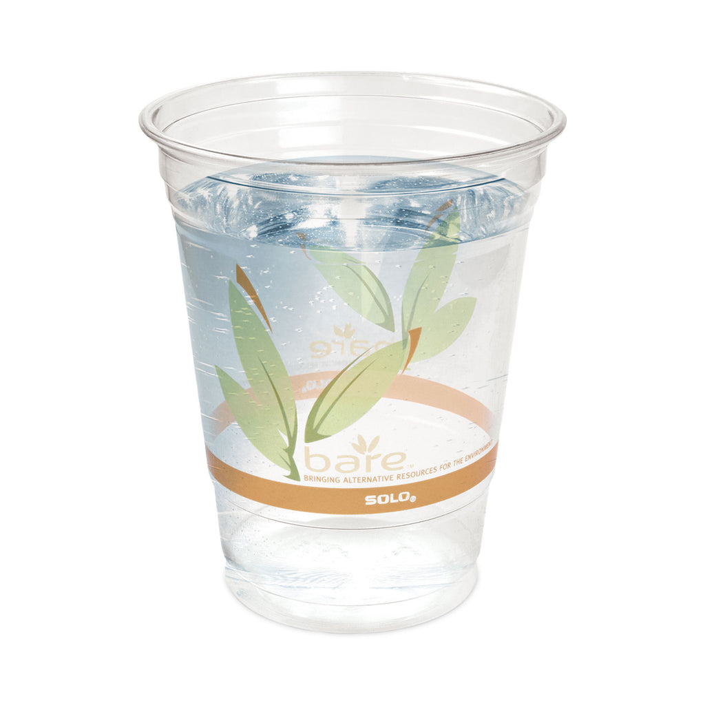 Bare Eco-Forward RPET Cold Cups, 12 oz to 14 oz, Leaf Design, Clear, Squat, 50/Pack