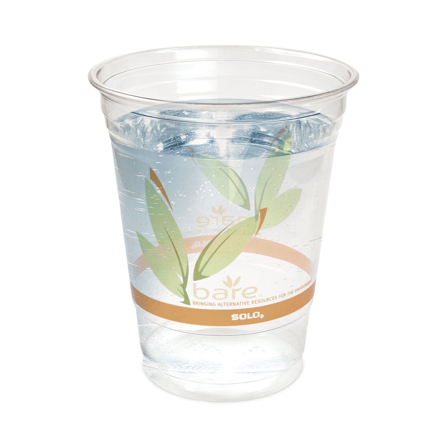 Bare Eco-Forward RPET Cold Cups, 12 oz to 14 oz, Leaf Design, Clear, Squat, 50/Pack