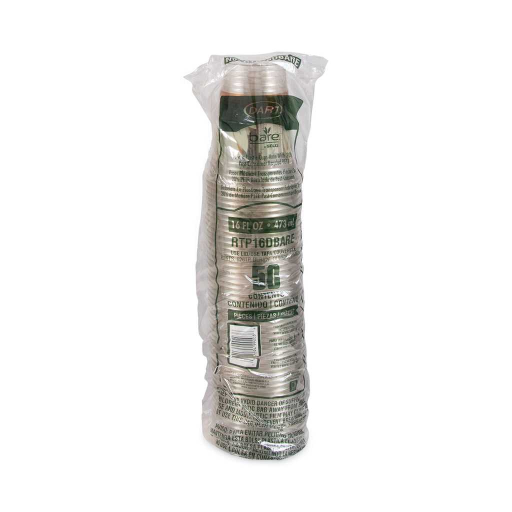 Bare Eco-Forward RPET Cold Cups, 16 oz to 18 oz, Leaf Design, Clear, 50/Pack