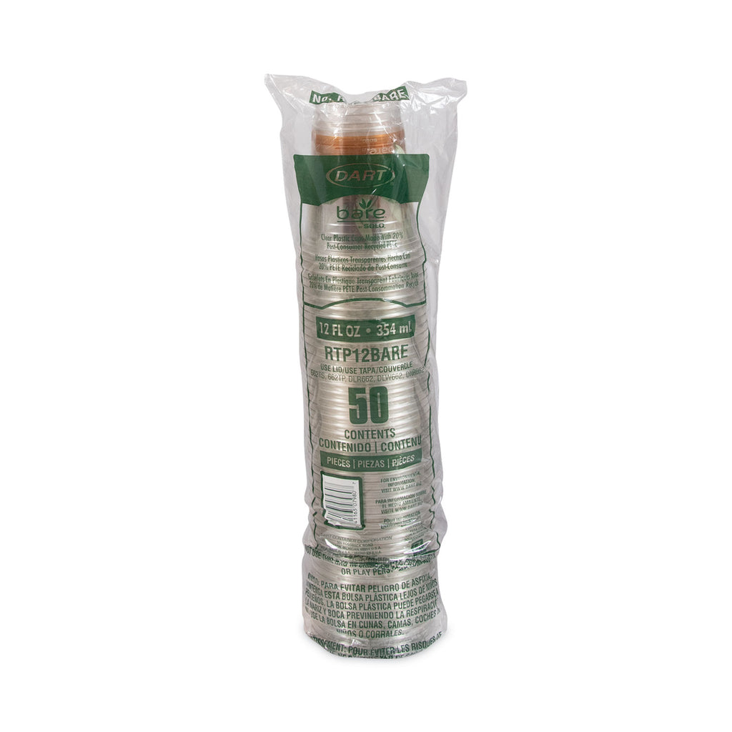Bare Eco-Forward RPET Cold Cups, ProPlanet Seal, 12 oz to 14 oz, Leaf Design, Clear, Squat, 50/Pack, 20 Packs/Carton
