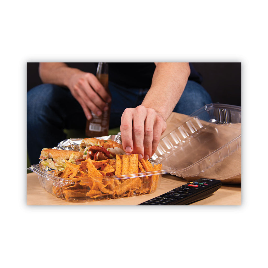 ClearSeal Hinged-Lid Plastic Containers, 9.3 x 8.8 x 3, Clear, Plastic, 100/Bag, 2 Bags/Carton