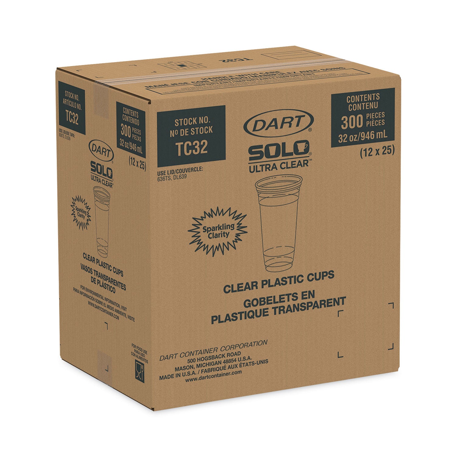 Ultra Clear PETE Cold Cups, 32 oz, Clear, 300/Carton