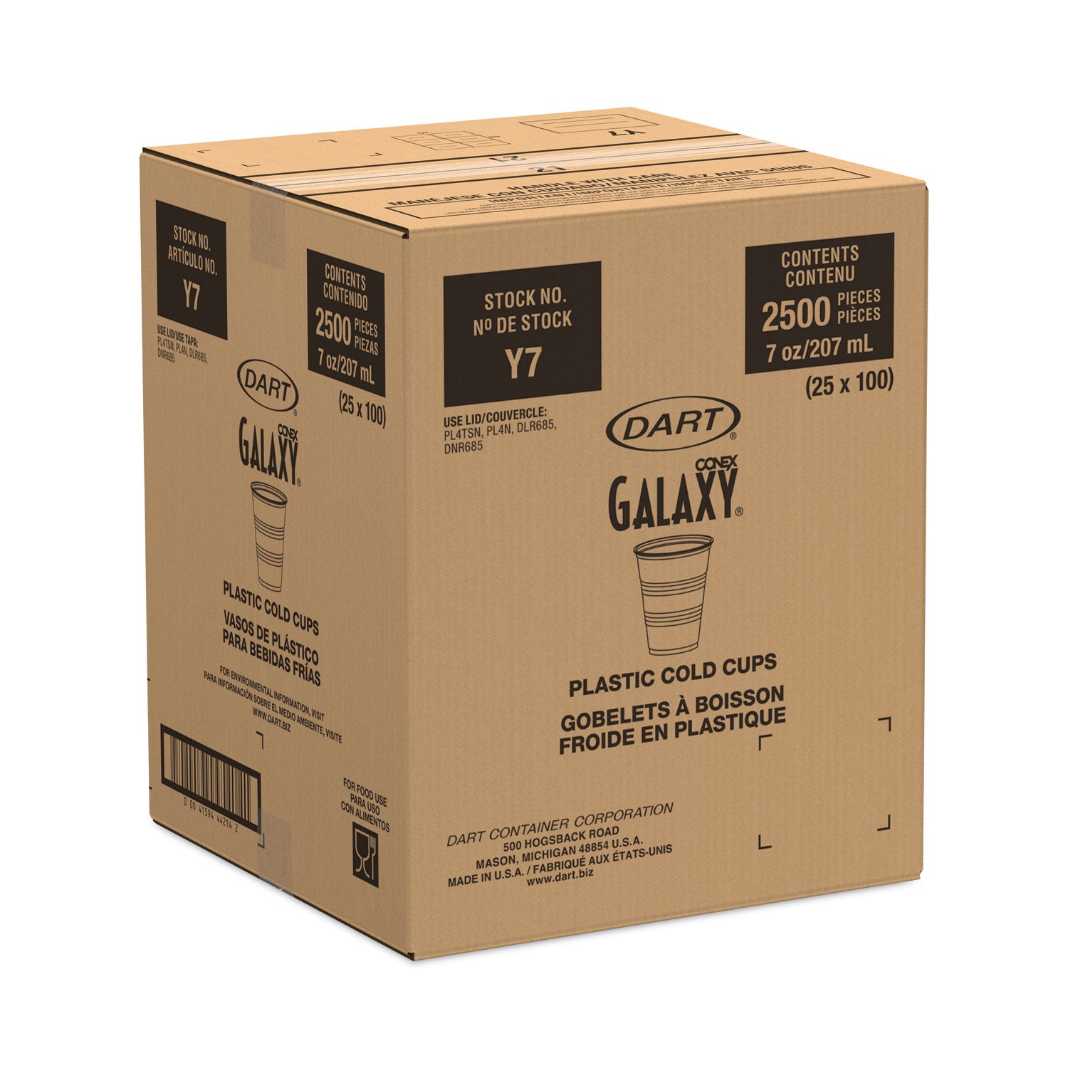 High-Impact Polystyrene Cold Cups, 7 oz, Translucent, 100 Cups/Sleeve, 25 Sleeves/Carton