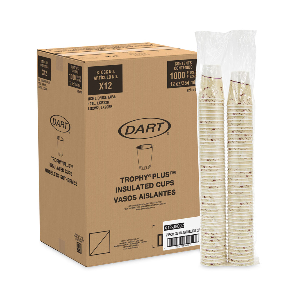 Trophy Plus Dual Temperature Insulated Cups in Symphony Design, 12 oz, Beige, 1,000/Carton - 