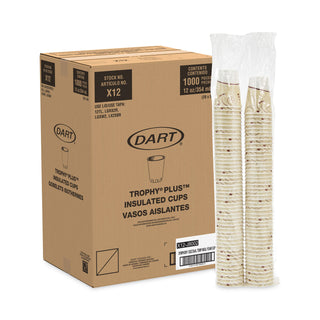 Trophy Plus Dual Temperature Insulated Cups in Symphony Design, 12 oz, Beige, 1,000/Carton - 