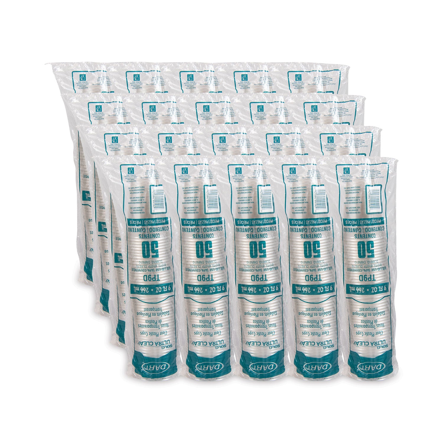 Ultra Clear PET Cups, 9 oz, Tall, 50/Bag, 20 Bags/Carton
