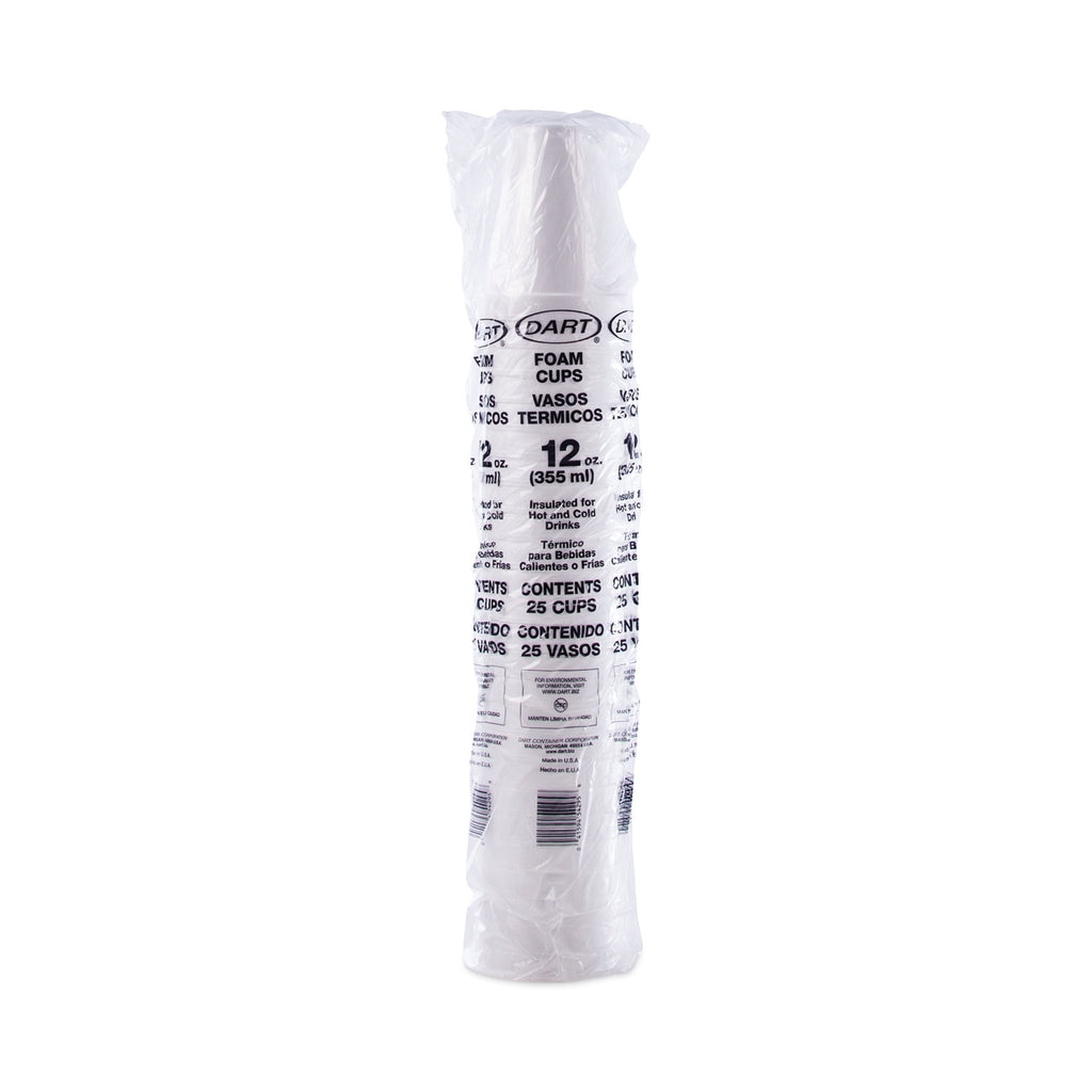 Foam Drink Cups, 12 oz, White, 25/Pack
