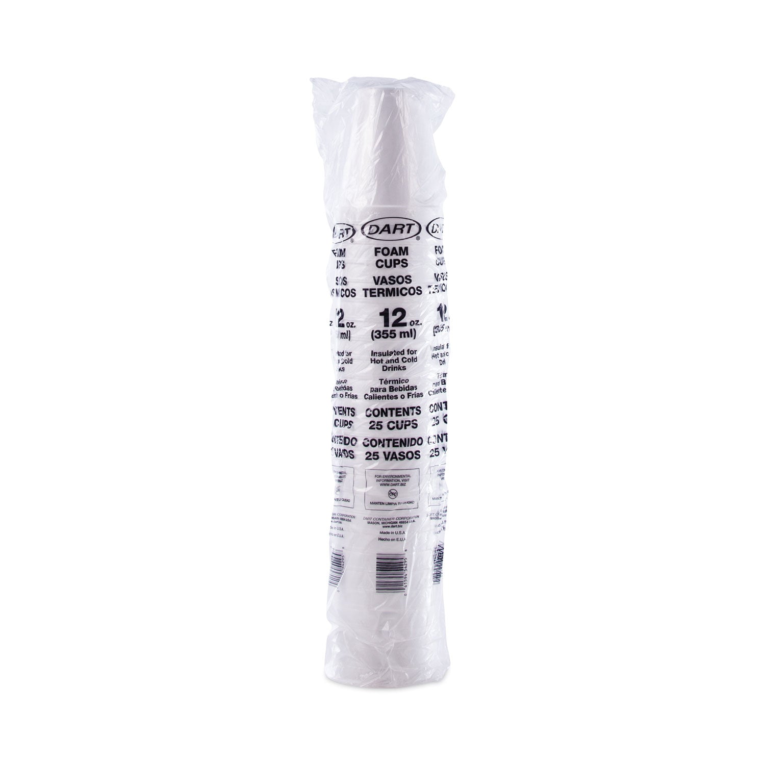Foam Drink Cups, 12 oz, White, 25/Pack