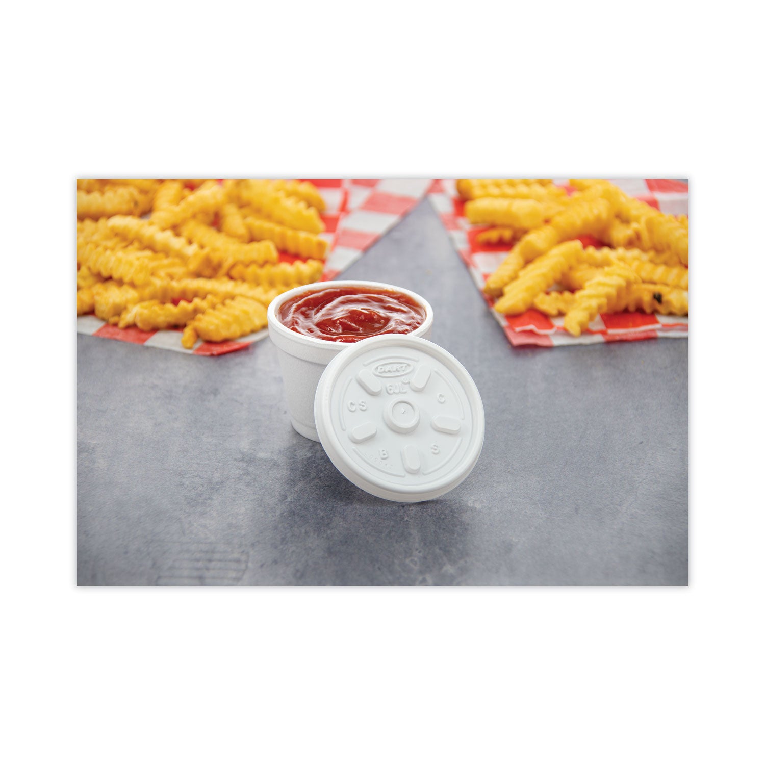 Plastic Lids for Foam Containers, Vented, Fits 3.5-6 oz, White, 100/Pack, 10 Packs/Carton - 