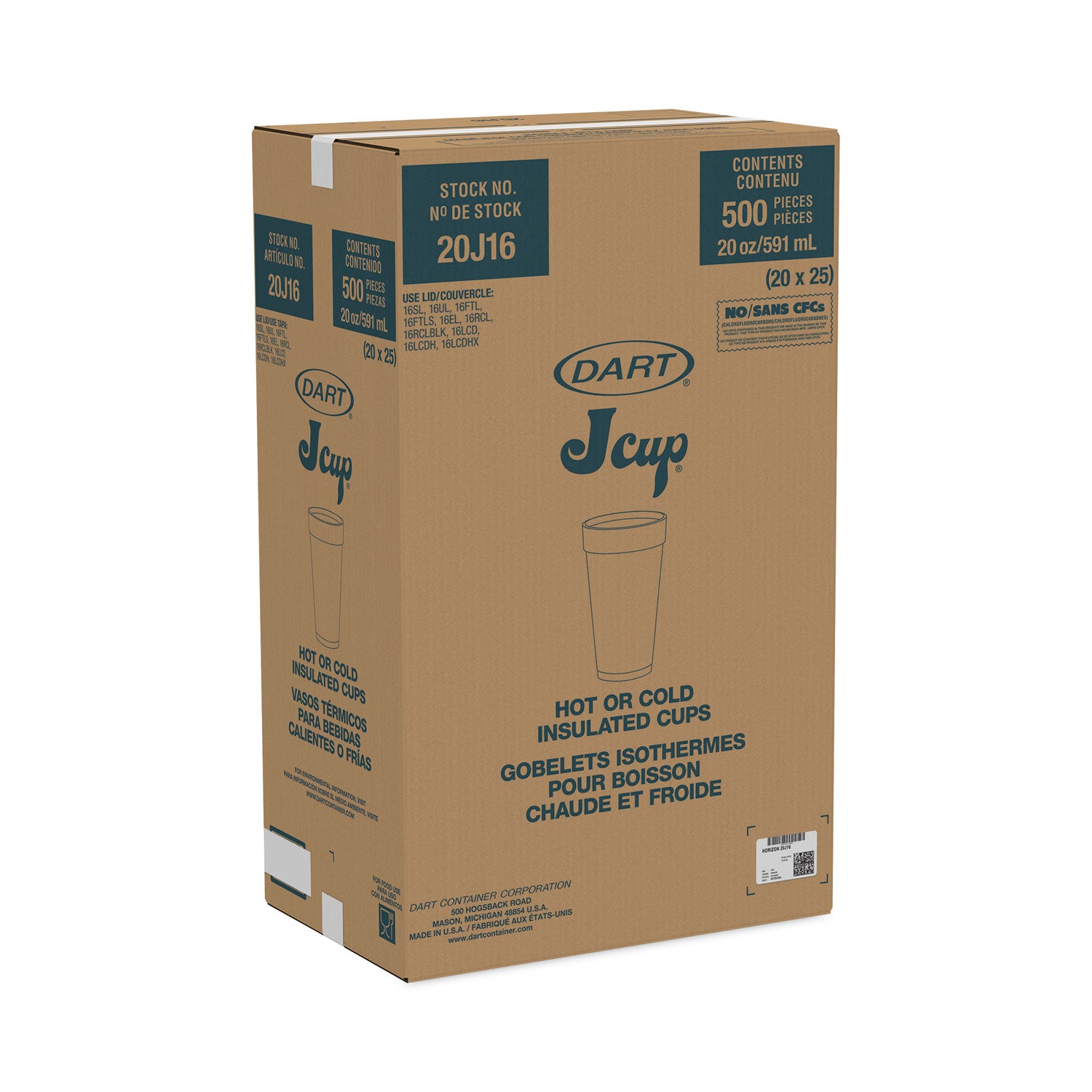 Horizon Hot/Cold Foam Drinking Cups, 20 oz, Printed, Blueberry/White, 25/Bag, 20 Bags/Carton
