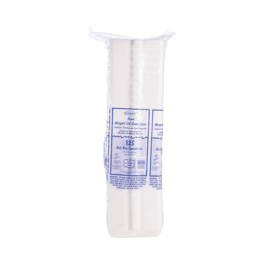 Foam Hinged Lid Container, Hot Dog Container, 3.8 x 7.1 x 2.3, White,125/Bag, 4 Bags/Carton