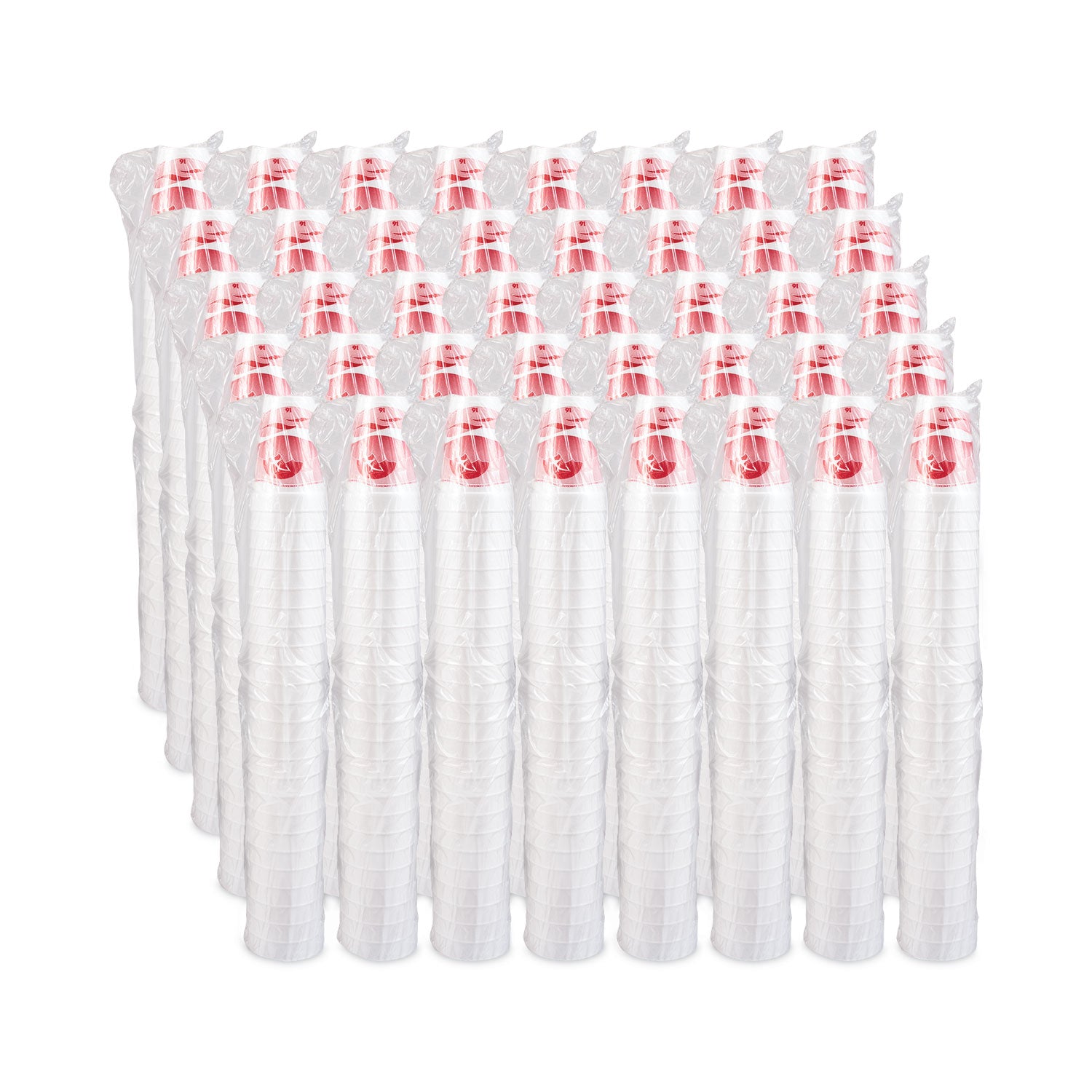 Horizon Hot/Cold Foam Drinking Cups, 16 oz, Printed, Cranberry/White, 25/Bag, 40 Bags/Carton