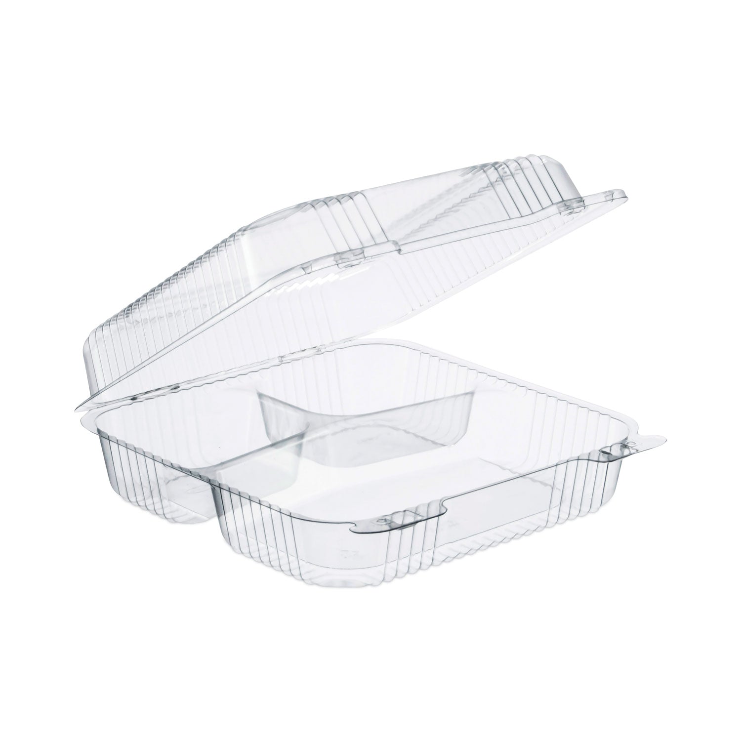 staylock-clear-hinged-lid-containers-3-compartment-86-x-9-x-3-clear-plastic-100-packs-2-packs-carton_dccc55ut3 - 2