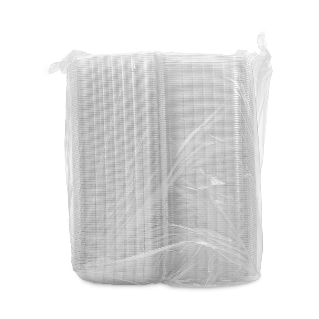 ClearSeal Hinged-Lid Plastic Containers, 3-Compartment, 9.4 x 8.9 x 3, Plastic, 100/Bag, 2 Bags/Carton