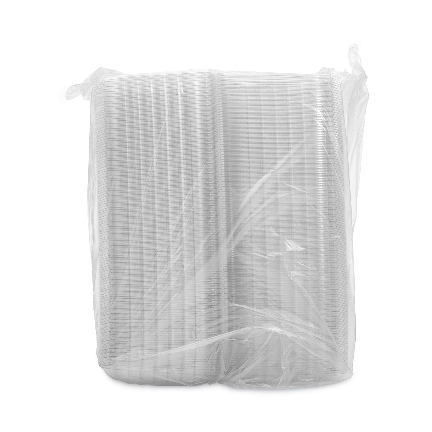 ClearSeal Hinged-Lid Plastic Containers, 3-Compartment, 9.4 x 8.9 x 3, Plastic, 100/Bag, 2 Bags/Carton