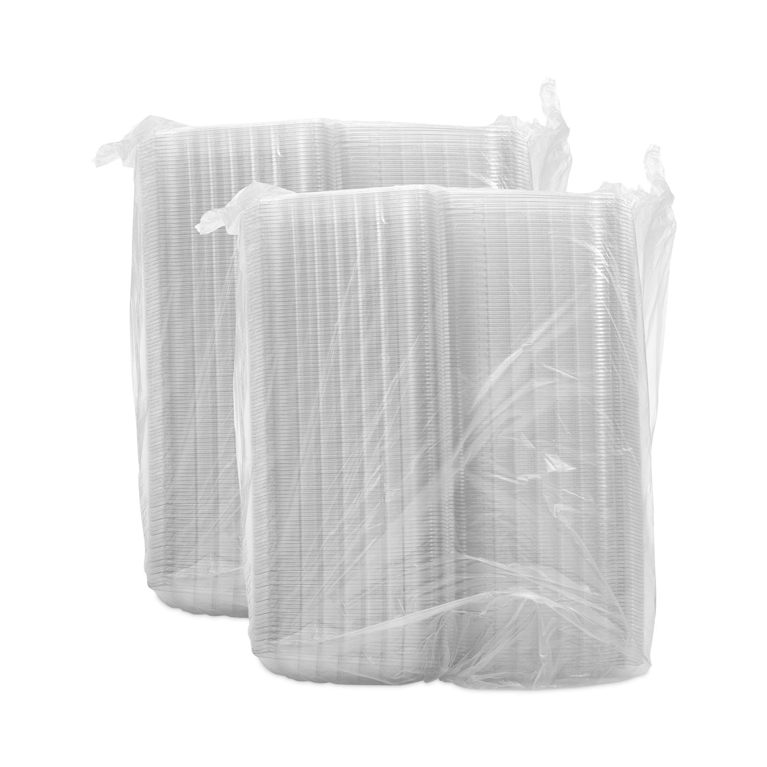 ClearSeal Hinged-Lid Plastic Containers, 3-Compartment, 9.4 x 8.9 x 3, Plastic, 100/Bag, 2 Bags/Carton