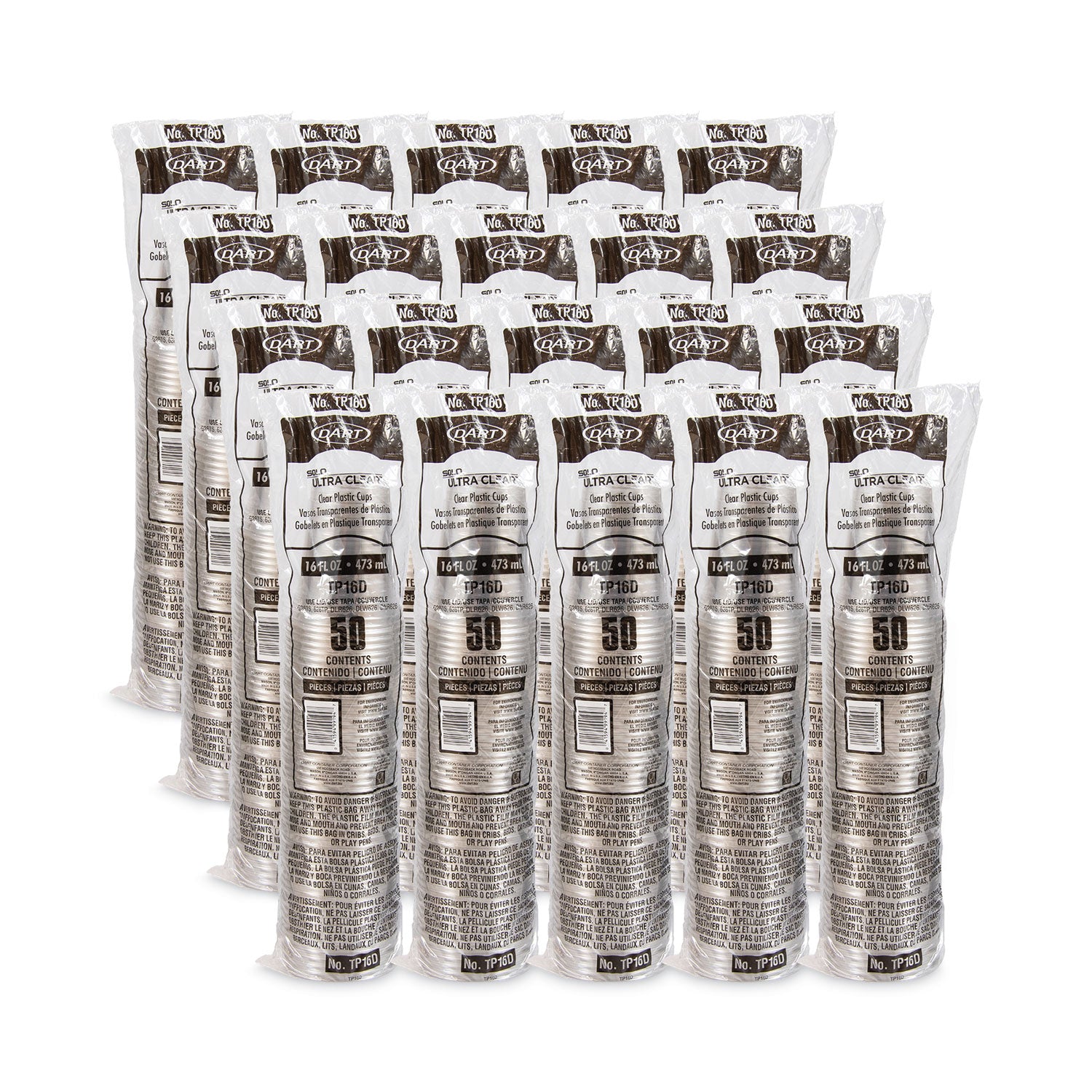 Ultra Clear PET Cups, 16 oz, Squat, 50/Pack