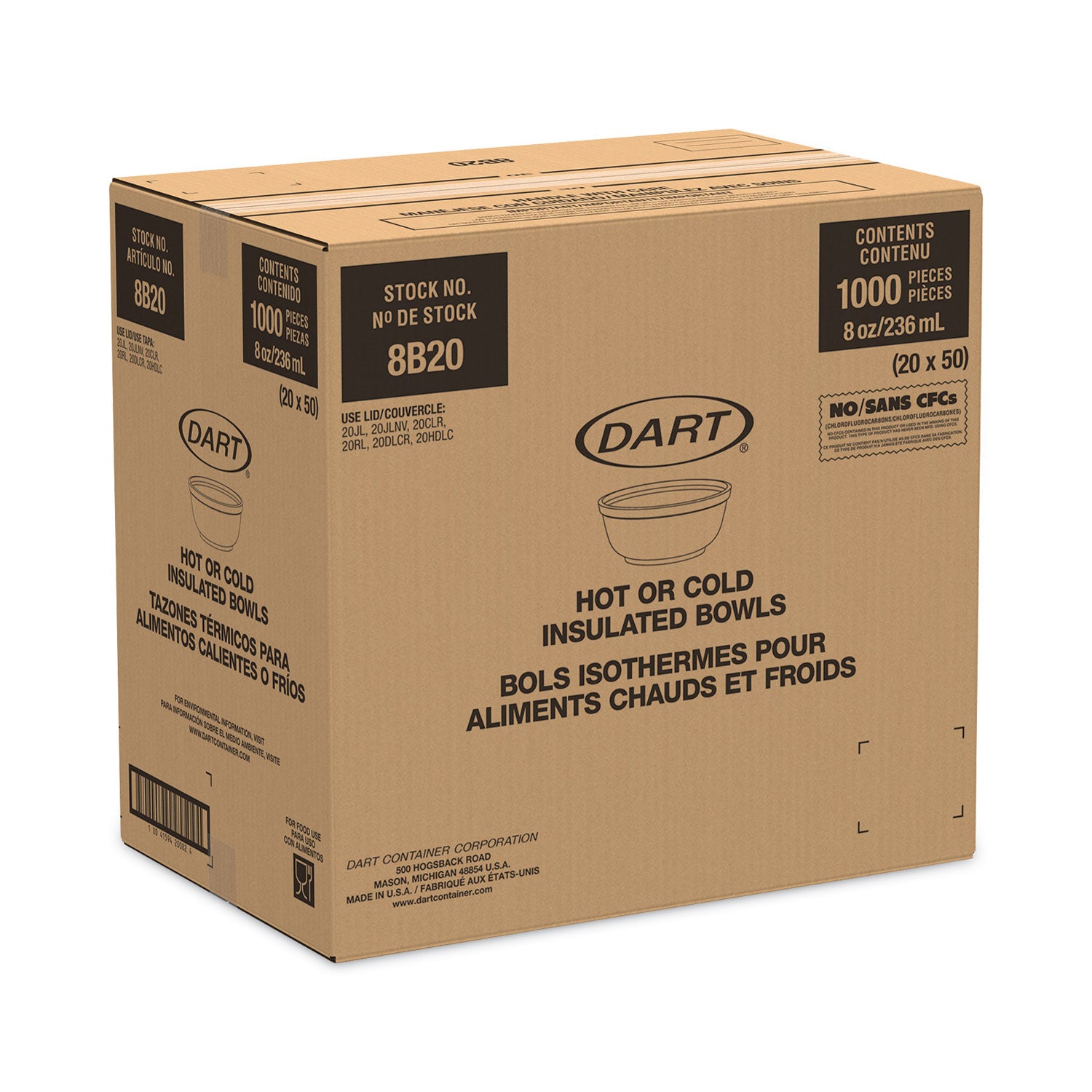 Foam Bowls, 8 oz, White, 50/Pack, 20 Packs/Carton