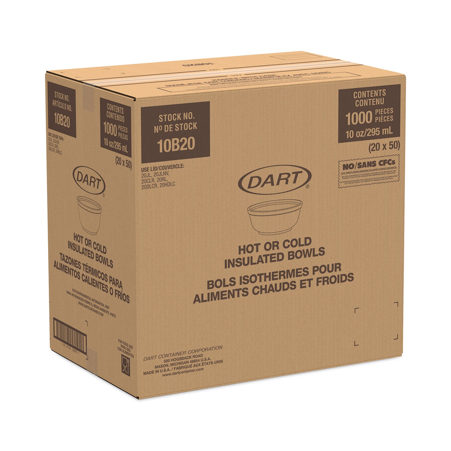Foam Bowls, 10 oz, White, 50/Pack, 20 Packs/Carton