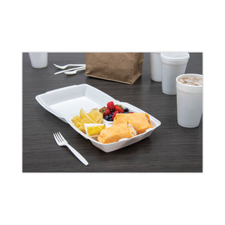 Foam Hinged Lid Container, 3-Compartment, 8 oz, 9 x 9.4 x 3, White, 200/Carton
