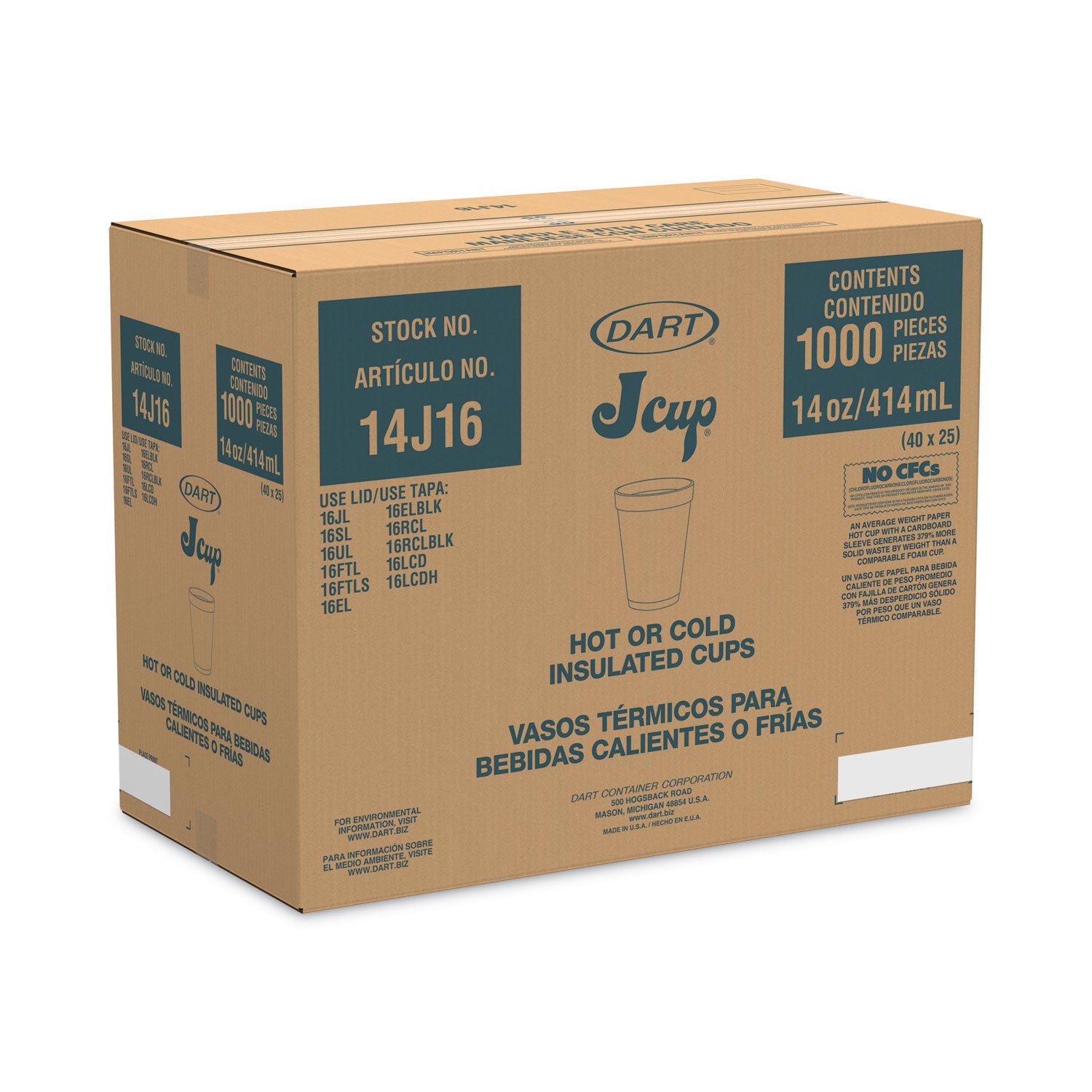 Foam Drink Cups, 14 oz, White, 1,000/Carton - 