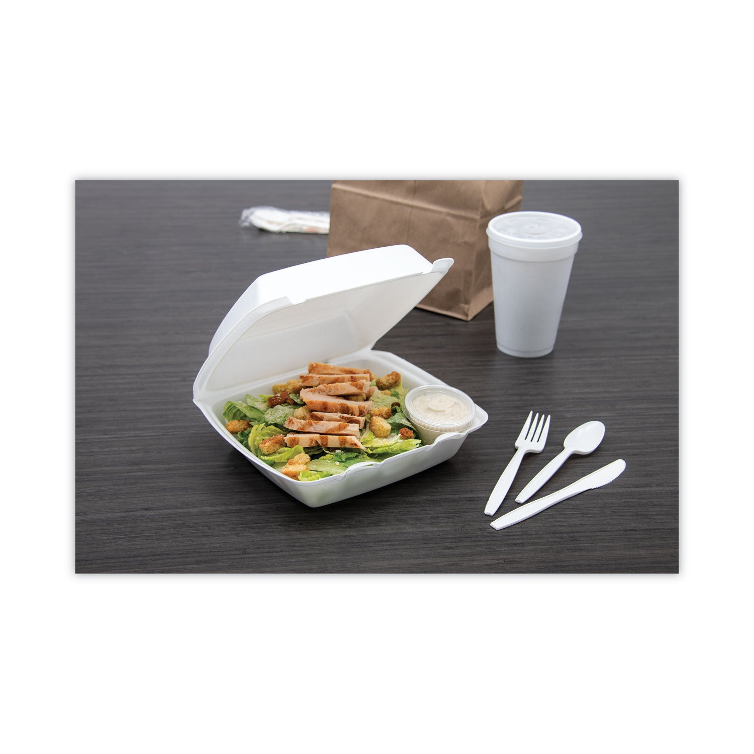 Foam Hinged Lid Containers, 1-Compartment, 8.38" x 7.78" x 3.25", White, 200/Carton - 