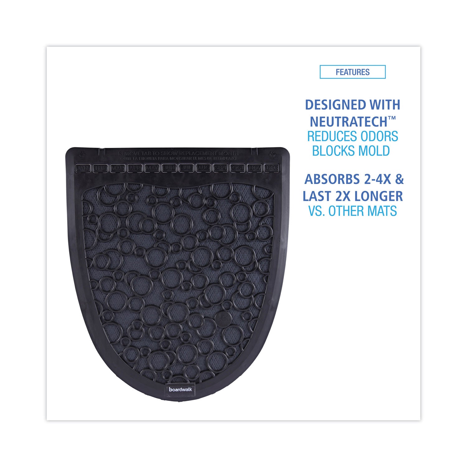 Urinal Mat 2.0, Rubber, 17.5 x 20, Black/Black, 6/Carton