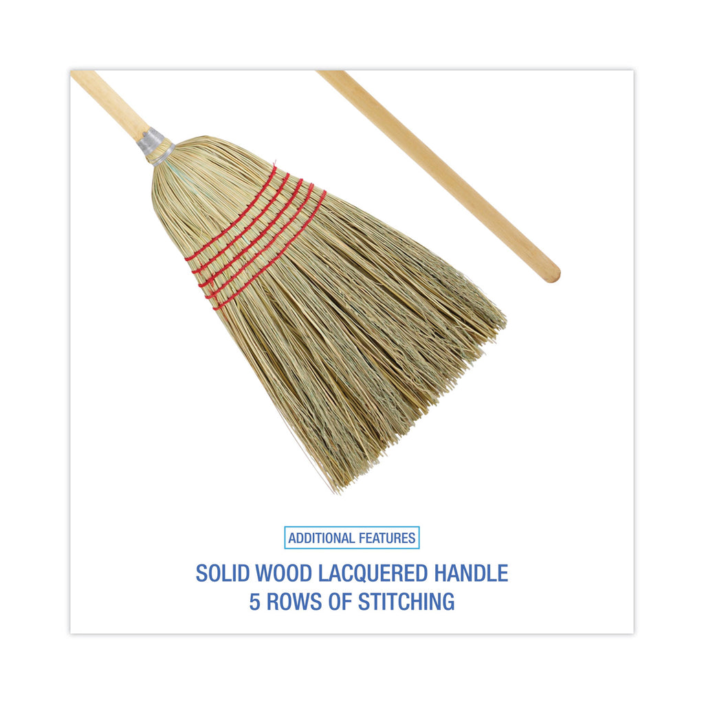 Parlor Broom, Yucca/Corn Fiber Bristles, 56" Overall Length, Natural, 12/Carton