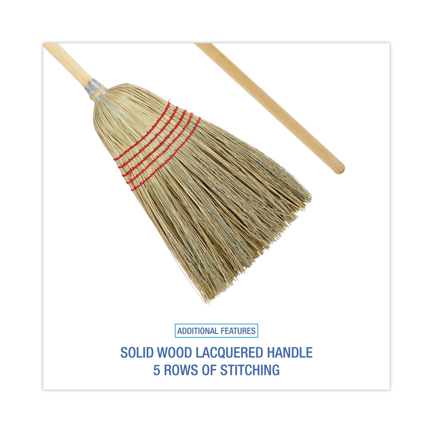 Parlor Broom, Yucca/Corn Fiber Bristles, 56" Overall Length, Natural, 12/Carton