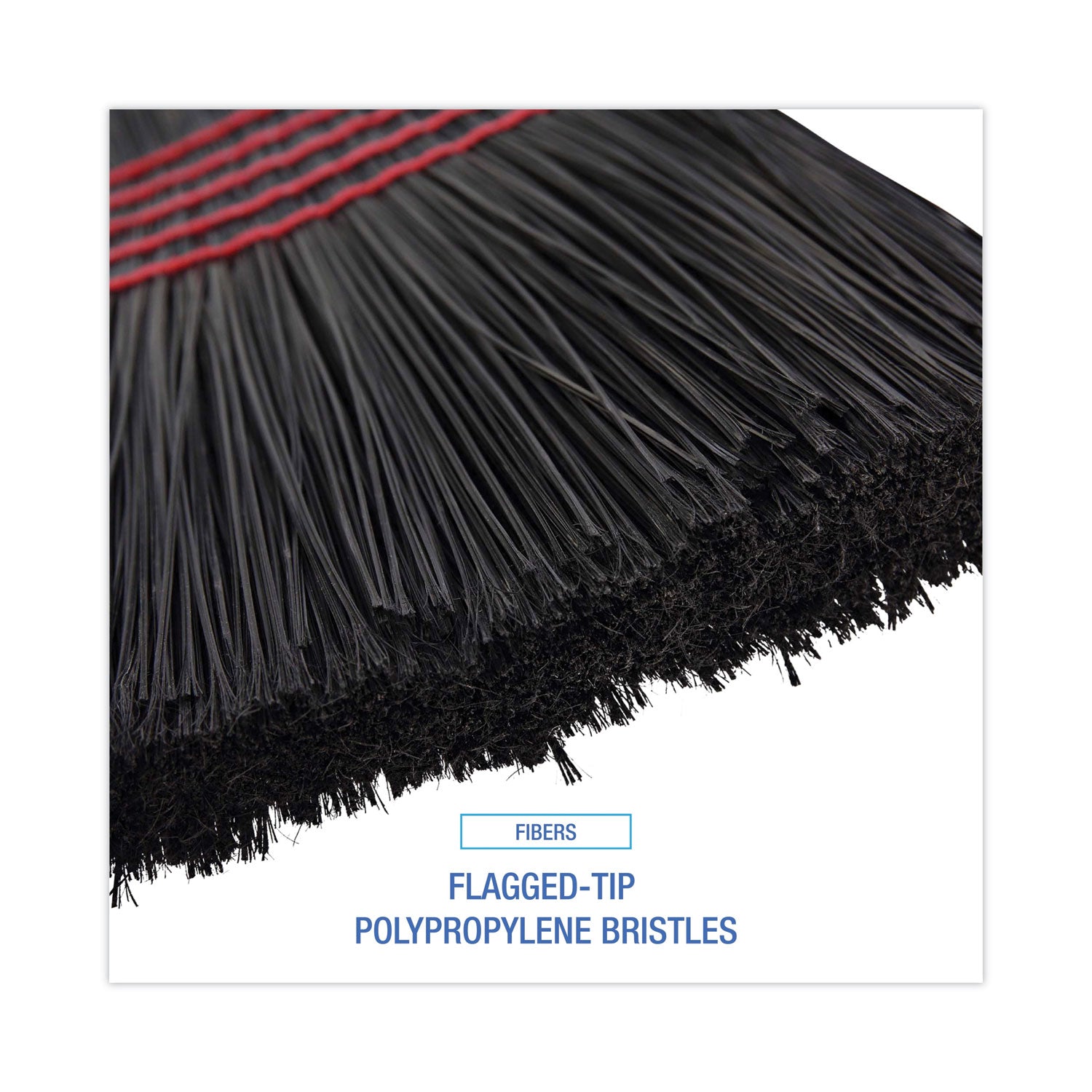 Flagged Tip Poly Bristle Janitor Brooms, 10 x 58.5, Wood Handle, Natural/Black, 12/Carton - 