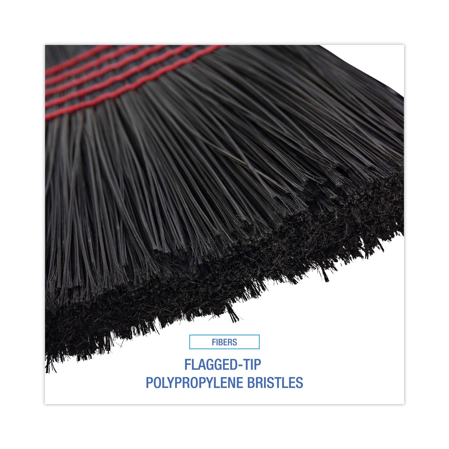 Flagged Tip Poly Bristle Janitor Brooms, 10 x 58.5, Wood Handle, Natural/Black, 12/Carton