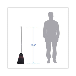 Flagged Tip Poly Bristle Janitor Brooms, 10 x 58.5, Wood Handle, Natural/Black, 12/Carton