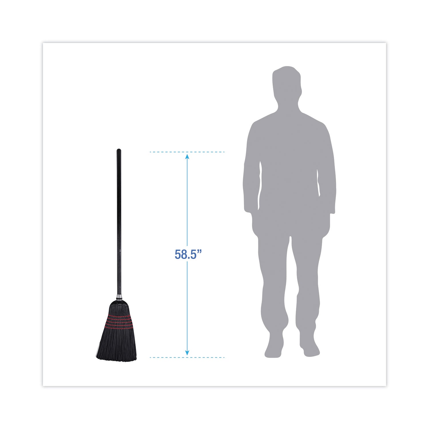 Flagged Tip Poly Bristle Janitor Brooms, 10 x 58.5, Wood Handle, Natural/Black, 12/Carton