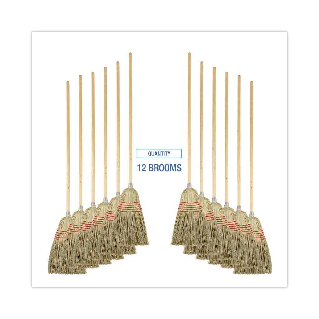 Parlor Broom, Yucca/Corn Fiber Bristles, 56" Overall Length, Natural, 12/Carton