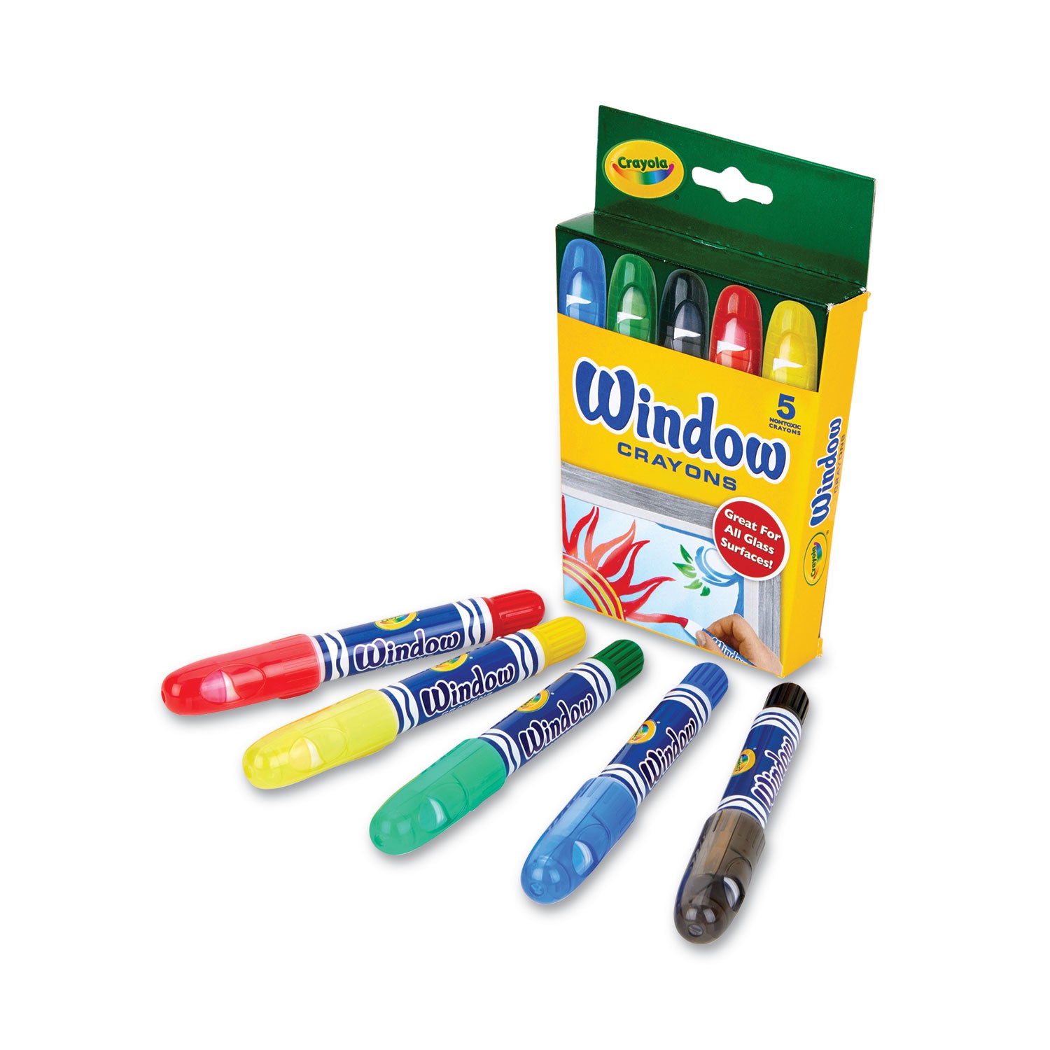 Washable Window Crayons, Assorted Colors, 5/Set - 