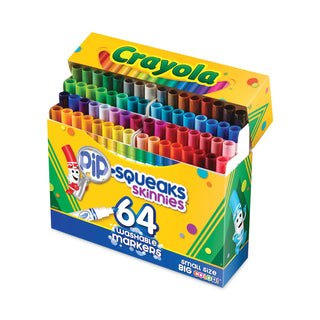 Pip-Squeaks Skinnies Washable Markers, Medium Bullet Tip, Assorted Colors, 64/Pack
