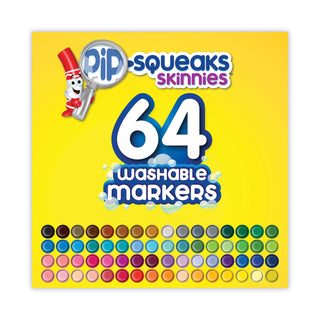 Pip-Squeaks Skinnies Washable Markers, Medium Bullet Tip, Assorted Colors, 64/Pack