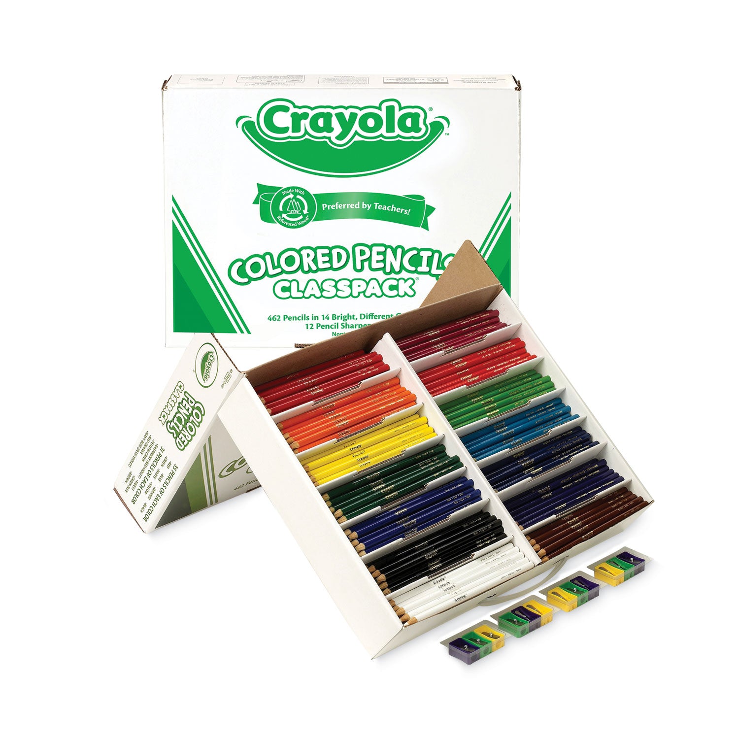 Color Pencil Classpack Set with (462) Pencils and (12) Pencil Sharpeners, 3.3 mm, 2B, Assorted Lead and Barrel Colors, 462/BX