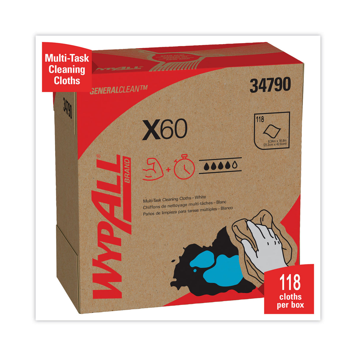 General Clean X60 Cloths, POP-UP Box, 8.34 x 16.8, White, 118/Box, 10 Boxes/Carton