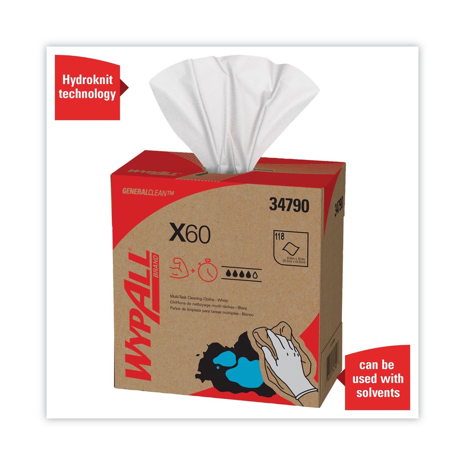 General Clean X60 Cloths, POP-UP Box, 8.34 x 16.8, White, 118/Box, 10 Boxes/Carton - 