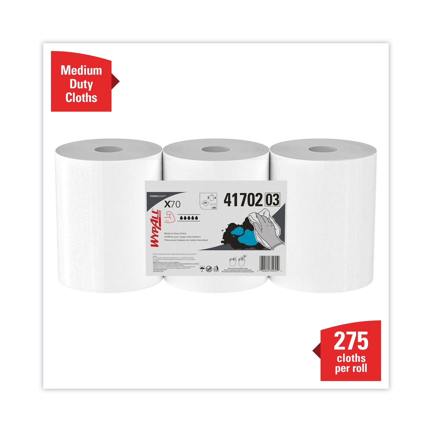 X70 Cloths, Center-Pull, 9.8 x 12.2, White, 275/Roll, 3 Rolls/Carton - 