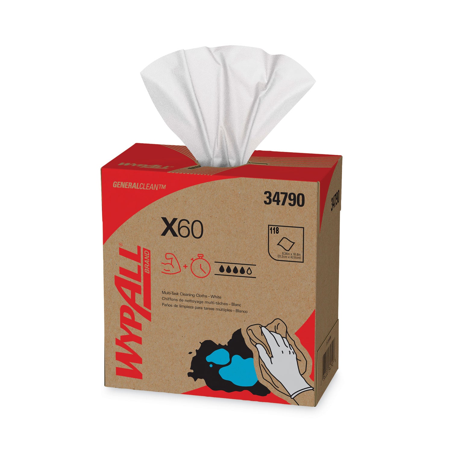 General Clean X60 Cloths, POP-UP Box, 8.34 x 16.8, White, 118/Box, 10 Boxes/Carton - 