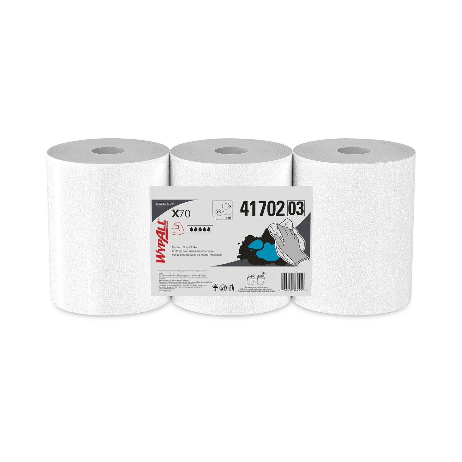 X70 Cloths, Center-Pull, 9.8 x 12.2, White, 275/Roll, 3 Rolls/Carton - 