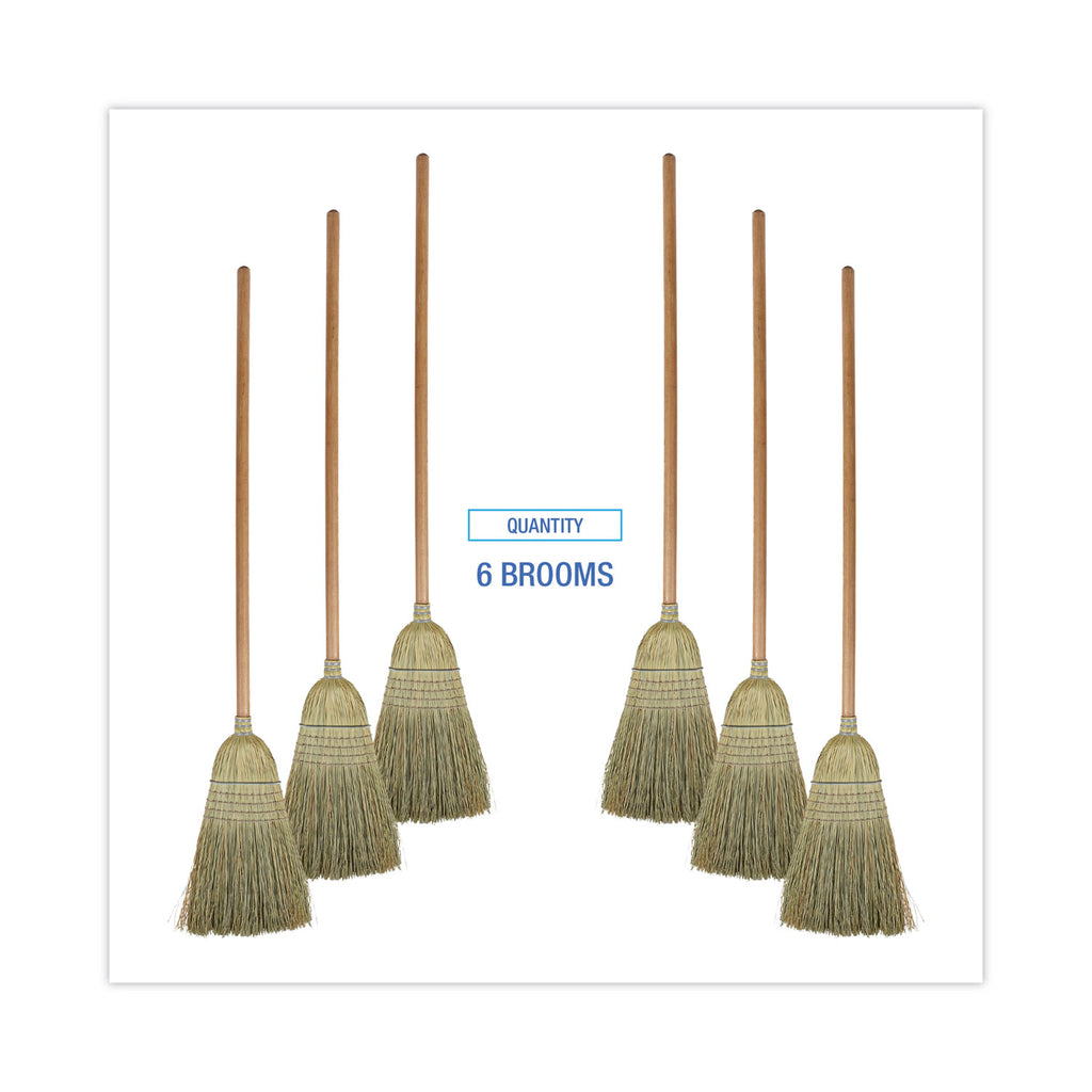 100% Corn Brooms, 60" Overall Length, Natural, 6/Carton