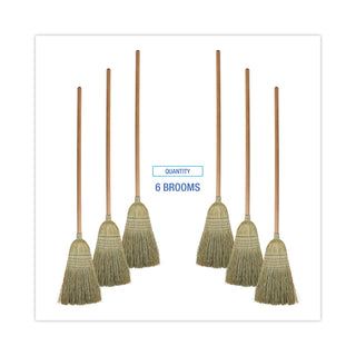 100% Corn Brooms, 60" Overall Length, Natural, 6/Carton