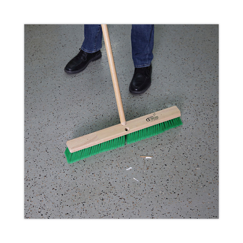 Floor Broom Head, 3" Green Flagged Recycled PET Plastic Bristles, 24" Brush