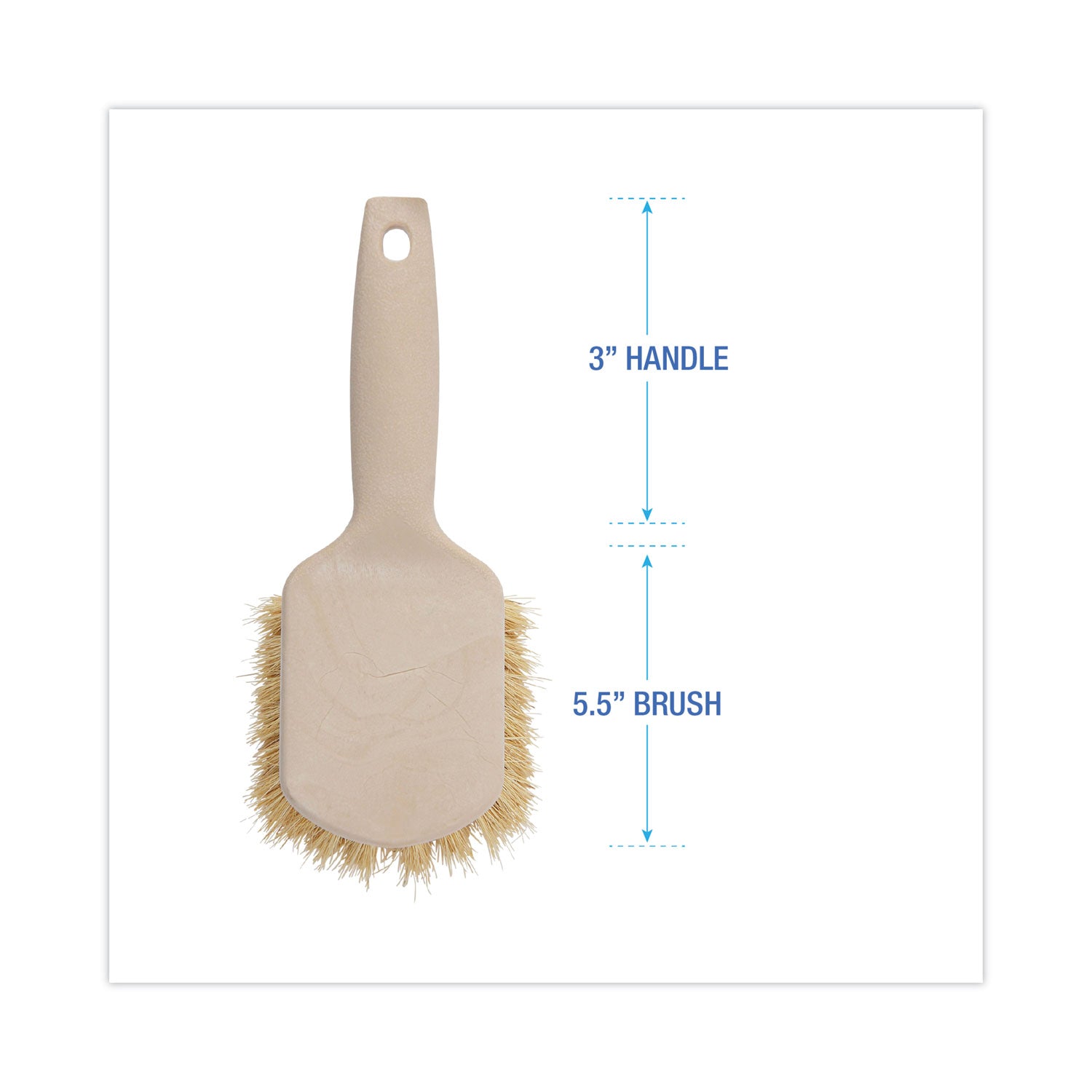 Utility Brush, Cream Tampico Bristles, 5.5" Brush, 3" Tan Plastic Handle - 