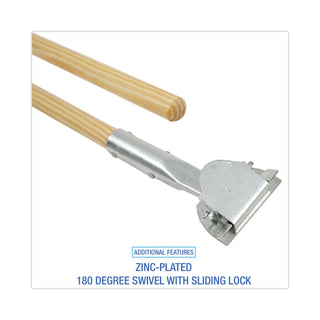 Clip-On Dust Mop Handle, Lacquered Wood, Swivel Head, 1" dia x 60", Natural