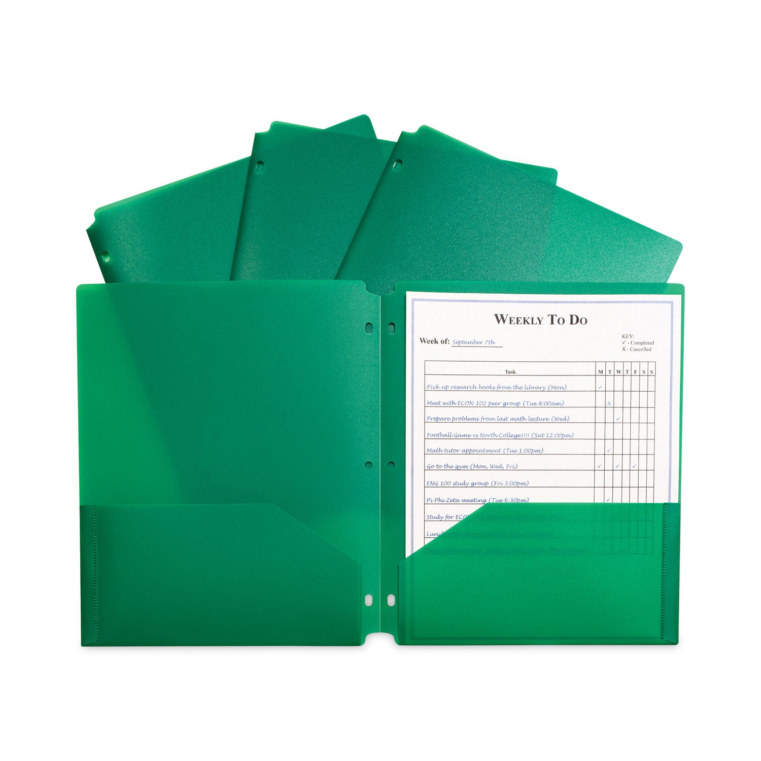 two-pocket-heavyweight-poly-portfolio-folder-3-hole-punch-11-x-85-green-25-box_cli33933bx - 1